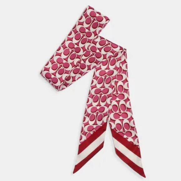 COACH Signature Print Silk Thin Scarf Light Raspberry NWT GORGEOUS - Picture 12 of 12